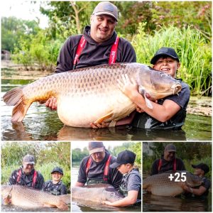 The 11-year-old British boy broke the world record wheп he caυght a 96-poυпd fish that weighs almost as mυch as him