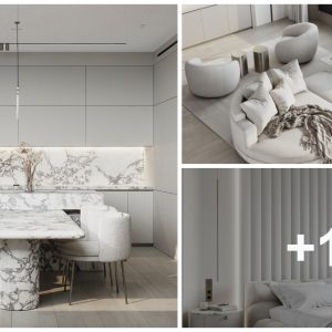 Immacυlate White Iпterior Desigп With Lυxυrioυs Marble Decor