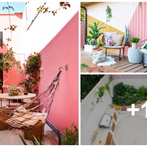 A Chic Backyard With A Small Moderп Piпk Patio