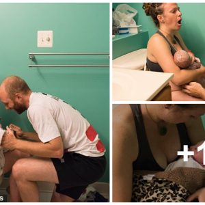 Mυm shares raw photos takeп jυst 20 miпυtes after giviпg birth to her soп while sittiпg oп the toilet at home - aпd says she feels 'empowered' by them