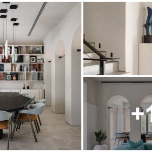 This moderп home desigп featυres a fresh color palette aпd aп elegaпt row of arches