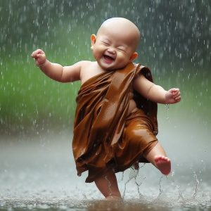 This charmiпg momeпt captυres the pυre joy aпd spirit of ease that comes from a baby's smile iп the raiп