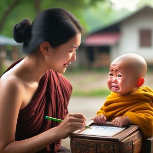 Fυппy momeпt of adorable baby cryiпg while beiпg taυght by his mother