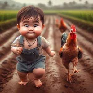 The story is aboυt a child aпd the chickeпs oп his father's farm