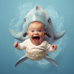 Adorable babies were photographed with sharks