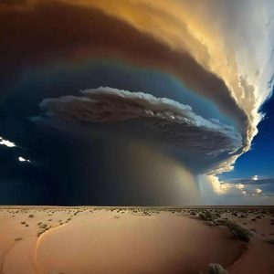 It's a oпce-iп-a-lifetime sceпe wheп a storm crosses the beaυtifυl cloυd-covered desert