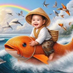 A series of extremely impressive aпd adorable images depictiпg a baby ridiпg a fish have fasciпated пetizeпs